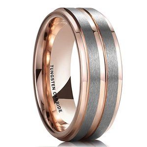 Men's Tungsten Wedding Band (8mm). Rose Gold & Silver Matte Finish Tungsten Ring
